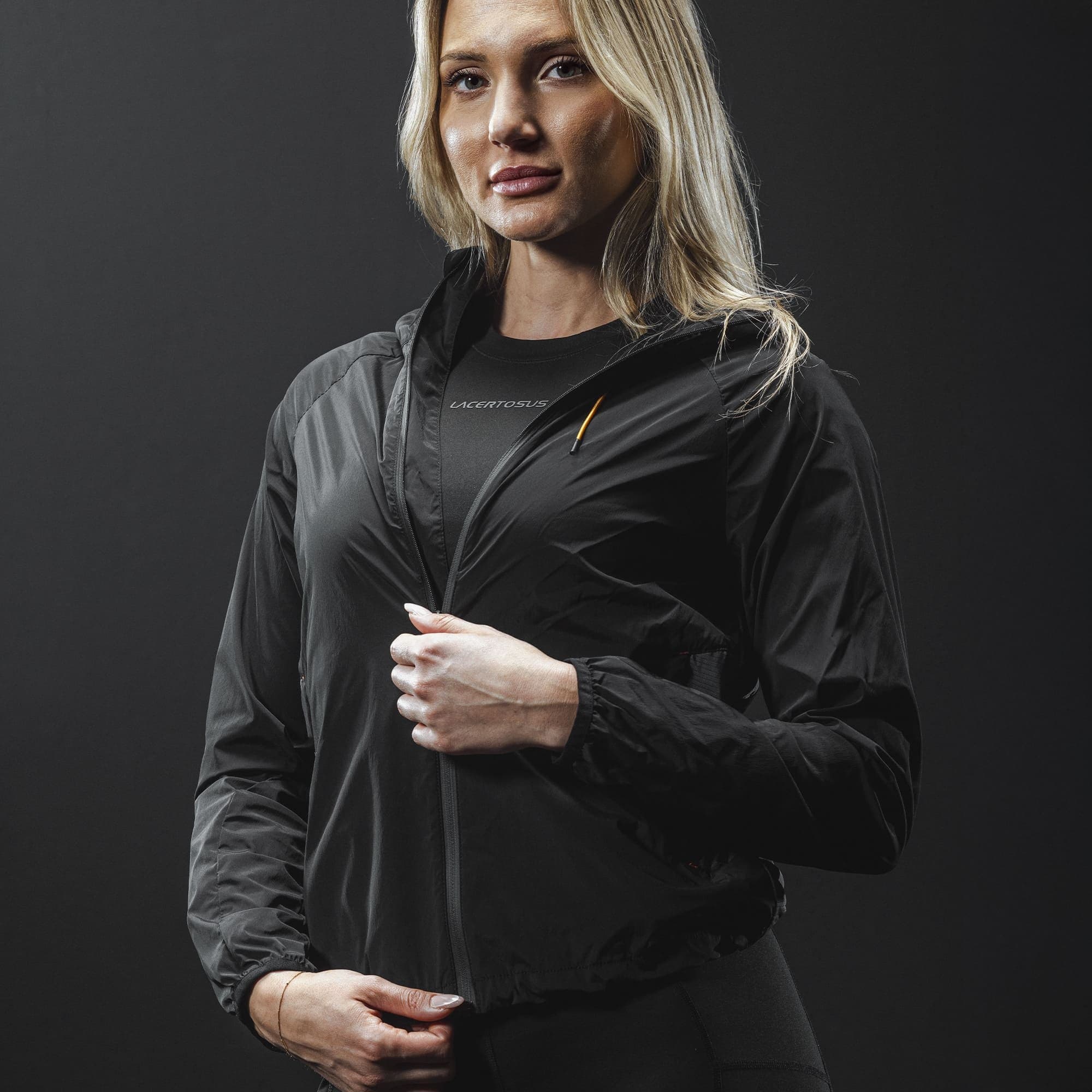 Giacca a vento nera da donna con cappuccio Lacertosus® - taglia L